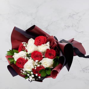 white and red roses